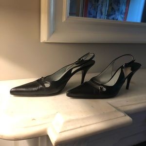 Classics beautiful black high heeled sling back.